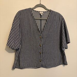 A New Day 100% Cotton Boxy Striped Button Front Crop Top Sz L Large